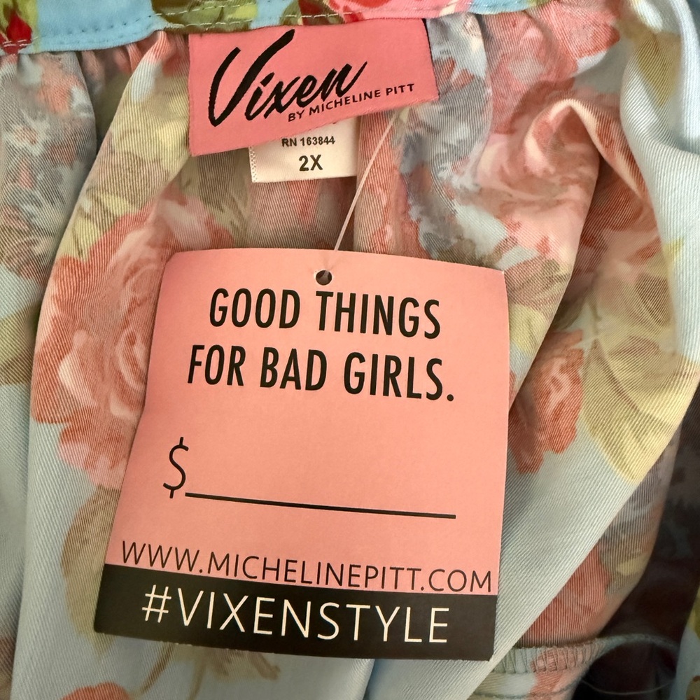 Vixen by Micheline Pitt Floral A-Line Skirt in Blue and Red - Picture 5 of 5